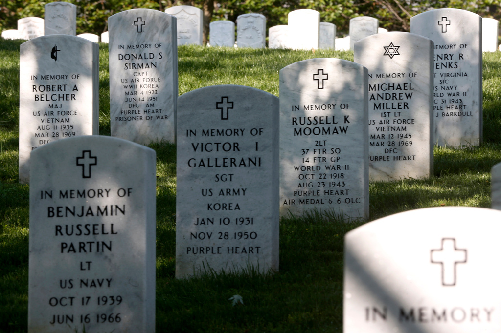 FILE - Rows of gravestones stand at the Arlington National Cemetery in Arlington, Va., May 13, 2014. (AP Photo/Charles Dharapak, File)