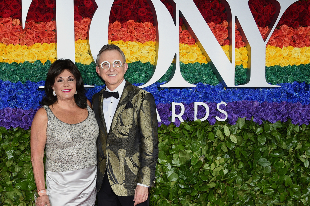 FILE - Broadway League President and CEO Charlotte St. Martin, left, and The Broadway League Chairman Thomas Schumacher arrive at the 73rd annual Tony Awards at Radio City Music Hall on Sunday, June 9, 2019, in New York. (Photo by Evan Agostini/Invision/AP, file)