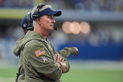 Tennessee Titans interim head coach Mike McCoy watches during the second half an NFL football game against the Indianapolis Colts, Sunday, Oct. 26, 2025, in Indianapolis. (AP Photo/Michael Conroy) Tennessee Titans interim head coach Mike McCoy watches during the second half an NFL football game against the Indianapolis Colts, Sunday, Oct. 26, 2025, in Indianapolis. (AP Photo/Michael Conroy)