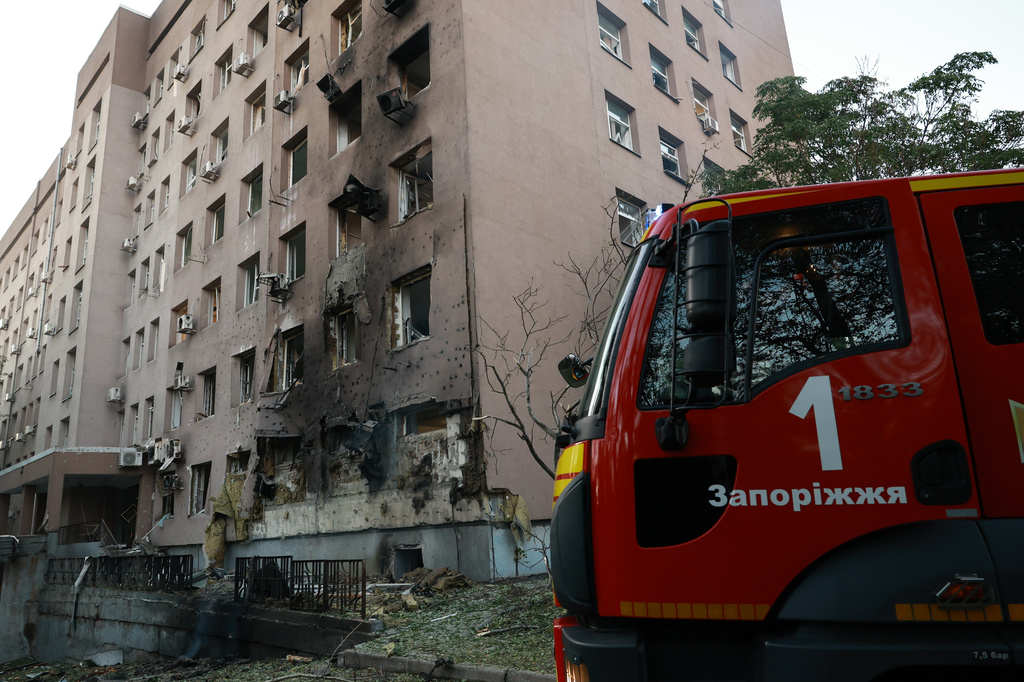 A hospital is seen damaged after a Russian drone strike in Zaporizhzhia, Ukraine, Friday, Sept. 25, 2026. (AP Photo/Kateryna Klochko)