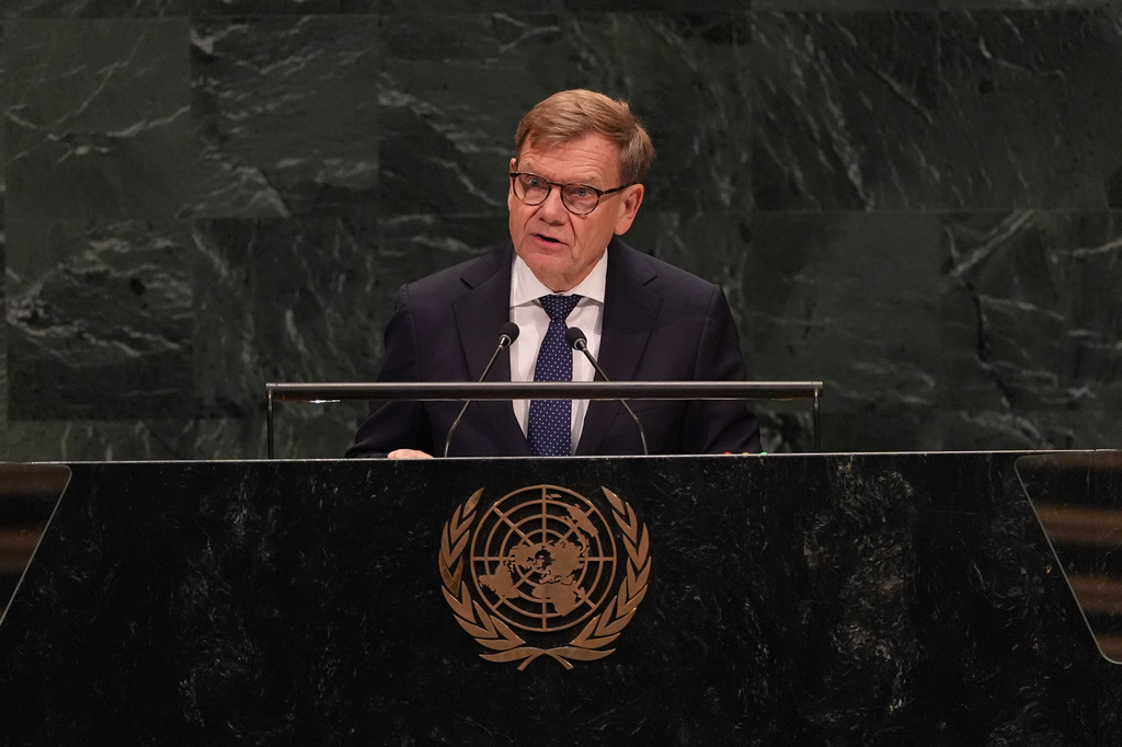 Minister of Foreign Affairs Johann David Wadephul of Germany speaks during the 81st session of the United Nations General Assembly at United Nations headquarters, Saturday, Sept. 26, 2026. (AP Photo/Heather Khalifa)