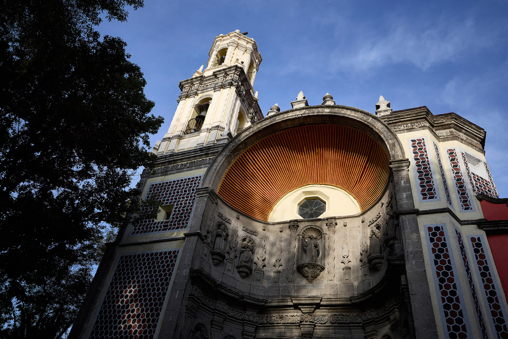 The exterior of the San Juan de Dios church in Mexico City, Friday, Sept. 19, 2025. The church withstood the 8.0 earthquake of 1985, however, its structure was severely damaged in 2017 and it was forced to shut down and reopened in late 2024 after most of its restoration was completed. (AP Photo/Ginnette Riquelme)