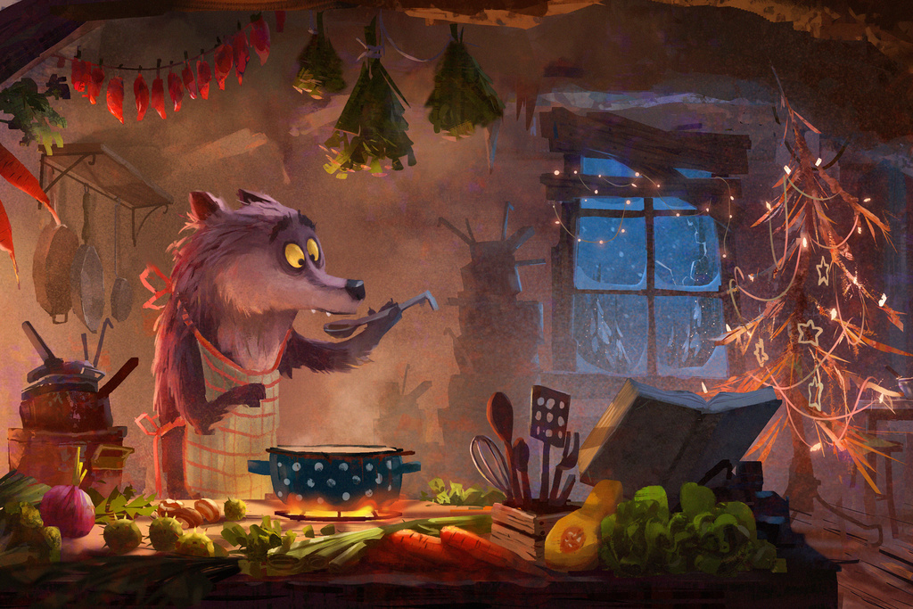 This image taken from video and released by agency Romance shows a scene of the two-and-a-half-minute film 'Unloved' created for the French supermarket company Intermarche, that tells the story of a lonely wolf who chooses to change. (Romance/Illogic Studios (Wizz)/Nadège Loiseau/Wibke Rauers via AP)