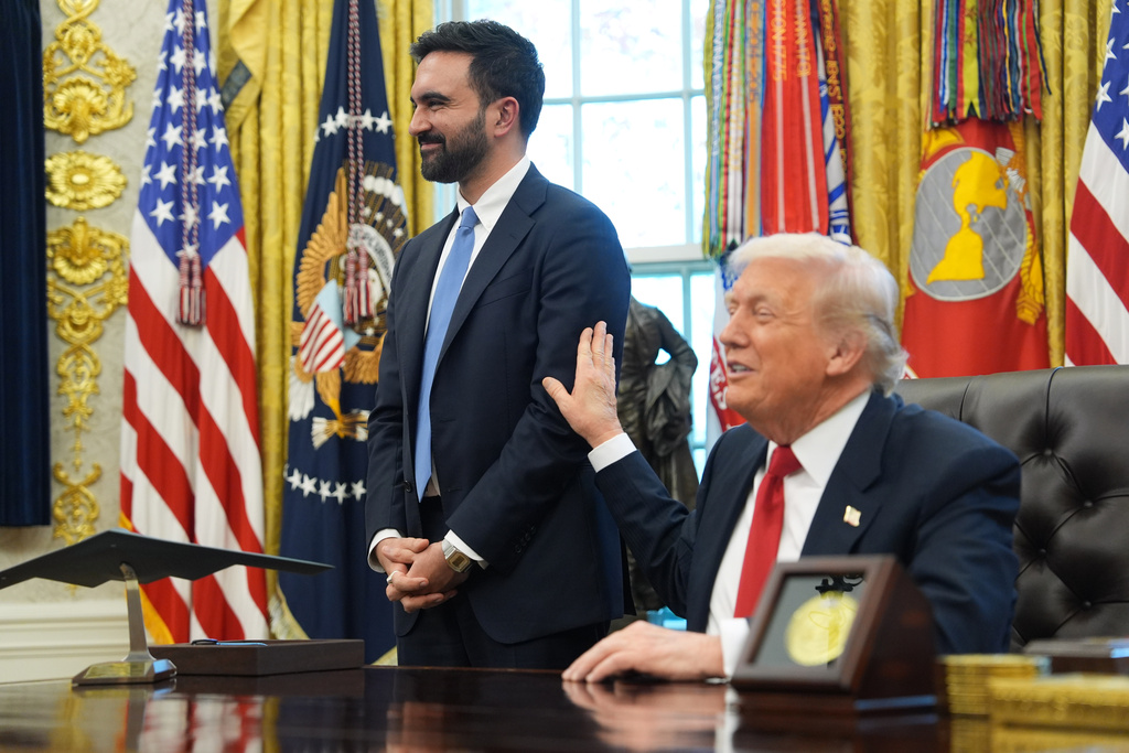 President Donald Trump talks after meeting with New York City Mayor-elect Zohran Mamdani in the Oval Office of the White House, Friday, Nov. 21, 2025, in Washington. (AP Photo/Evan Vucci)