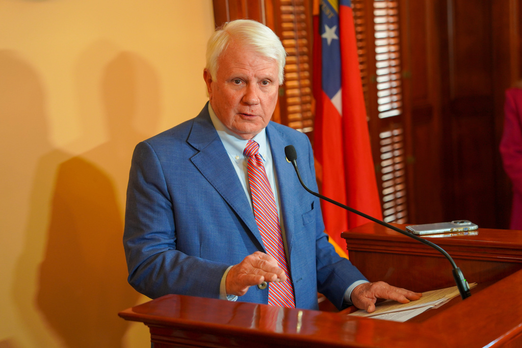 Georgia House Speaker Jon Burns (R-Newington) holds a pre-session press conference to discuss his priorities for the 2026 legislative session, at the State Capitol in Atlanta, Ga, Wednesday, Jan. 7, 2026. (Matthew Pearson/WABE via AP)