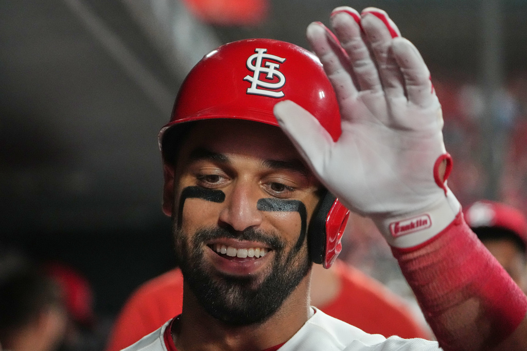 St. Louis Cardinals' José Fermín celebrates after hitting a solo home run during the ninth inning of a baseball game against the Arizona Diamondbacks Wednesday, June 24, 2026, in St. Louis. (AP Photo/Jeff Roberson)