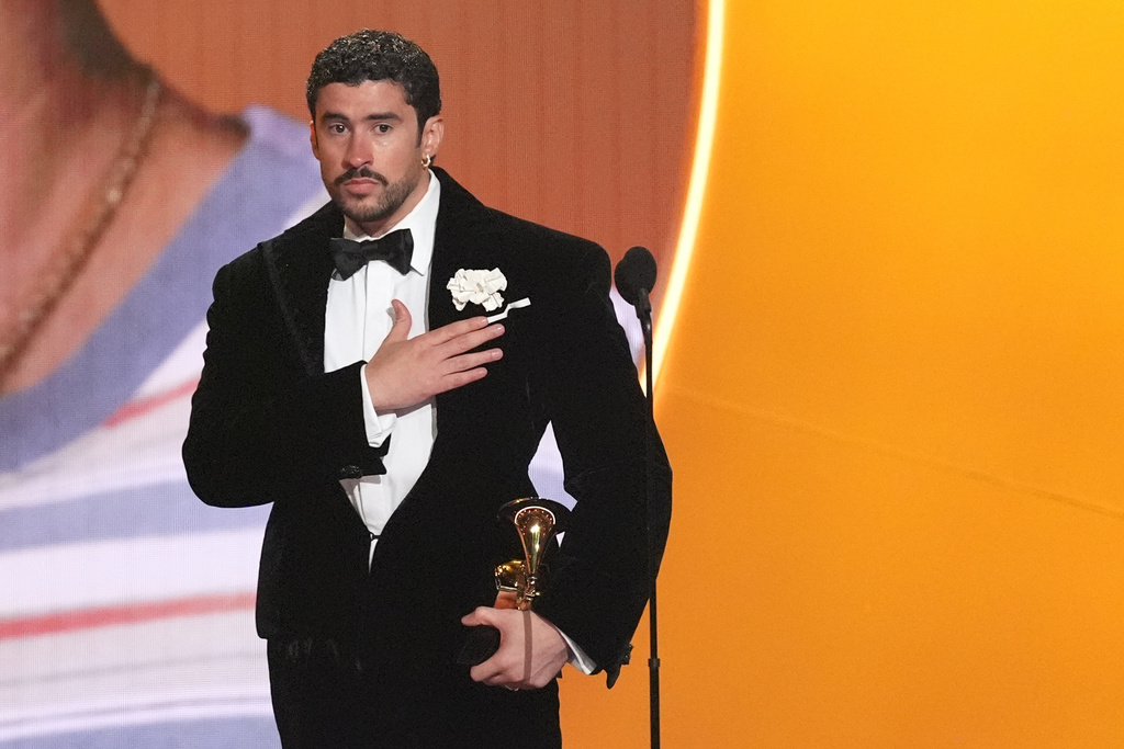 Bad Bunny accepts the award for album of the year for "Debí Tirar Más Fotos" during the 68th annual Grammy Awards on Sunday, Feb. 1, 2026, in Los Angeles. (AP Photo/Chris Pizzello)
