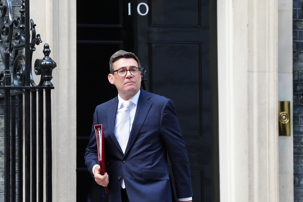 Britain's Prime Minister Andy Burnham leaves 10 Downing Street, London, Tuesday, Sept. 1, 2026. (Stefan Rousseau/PA via AP)