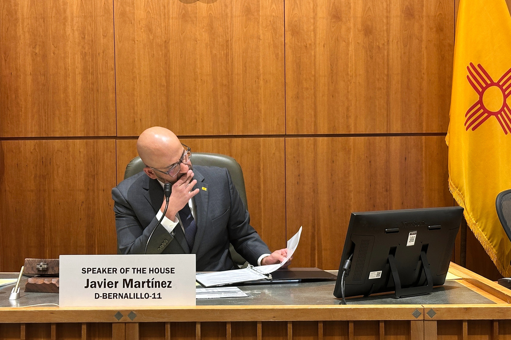 Democratic state House Speaker Javier Martínez, of Albuquerque, N.M., takes his seat at the opening of a special legislative session about proposals to shore up safety net spending in response to President Donald Trump's recent cuts, Wednesday, Oct. 1, 2025. (AP Photo/Morgan Lee)