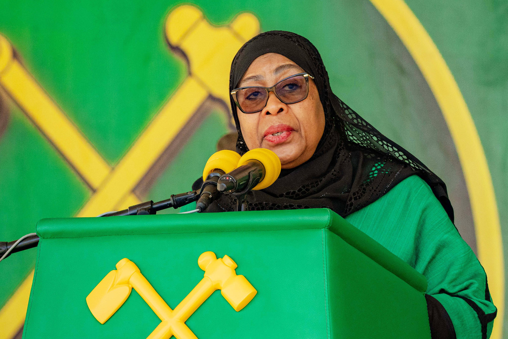 FILE - Tanzania's President Samia Suluhu Hassan delivers remarks during a campaign rally ahead of the general elections in Iringa, Tanzania, Oct. 5, 2025. (AP Photo, File)