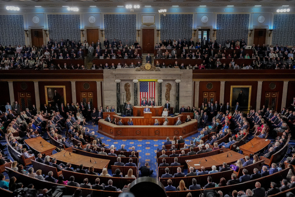 Britain's King Charles III speaks to a joint meeting of Congress in the House Chamber at the U.S. Capitol, Tuesday, April 28, 2026, in Washington. (AP Photo/Pablo Martinez Monsivais)