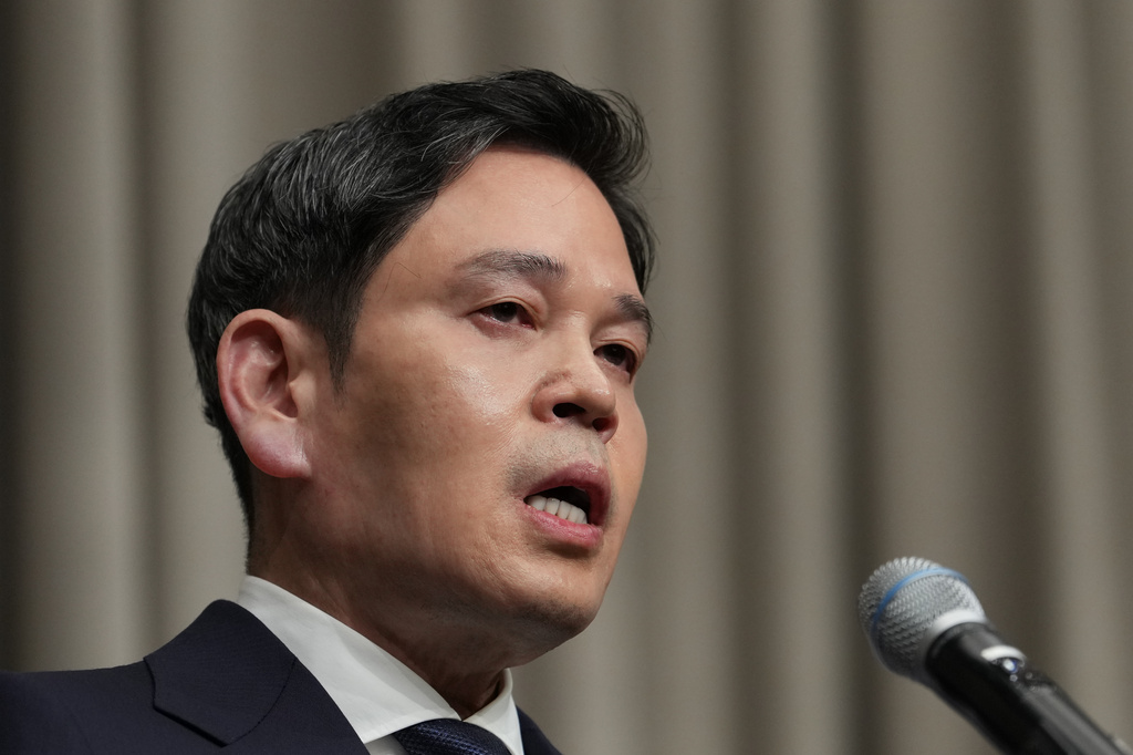 Chung Yong-jin, chairman of Shinsegae Group, which owns a 67.5% stake in Starbucks Korea, speaks in Seoul, South Korea, Tuesday, May 26, 2026. (AP Photo/Lee Jin-man)