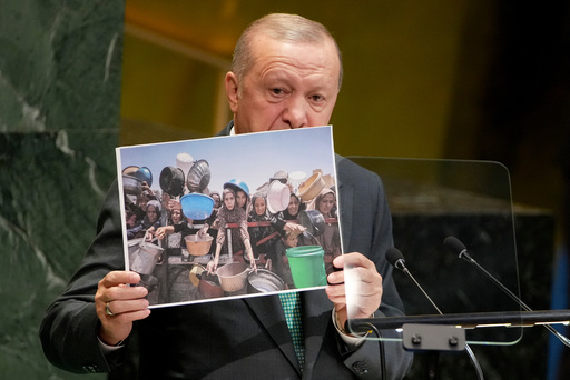 Turkey President Recep Tayyip Erdogan addresses the 80th session of the United Nations General Assembly, Tuesday, Sept. 23, 2025, at U.N. headquarters. (AP Photo/Angelina Katsanis) Turkey President Recep Tayyip Erdogan addresses the 80th session of the United Nations General Assembly, Tuesday, Sept. 23, 2025, at U.N. headquarters. (AP Photo/Angelina Katsanis)