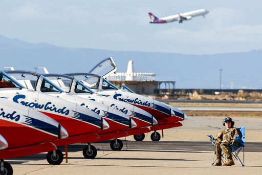 An engineer prepares the Royal Canadian Air Force’s Snowbirds Canadian-built CT-114 Tutor aircrafts for practice near Oakland International Airport in Oakland, Calif., Thursday, Oct. 9, 2025, ahead of the San Francisco Fleet Week Air Show where they will take the place of the Blue Angels amid the recent government shutdown. (Jessica Christian/San Francisco Chronicle via AP) An engineer prepares the Royal Canadian Air Force’s Snowbirds Canadian-built CT-114 Tutor aircrafts for practice near Oakland International Airport in Oakland, Calif., Thursday, Oct. 9, 2025, ahead of the San Francisco Fleet Week Air Show where they will take the place of the Blue Angels amid the recent government shutdown. (Jessica Christian/San Francisco Chronicle via AP)