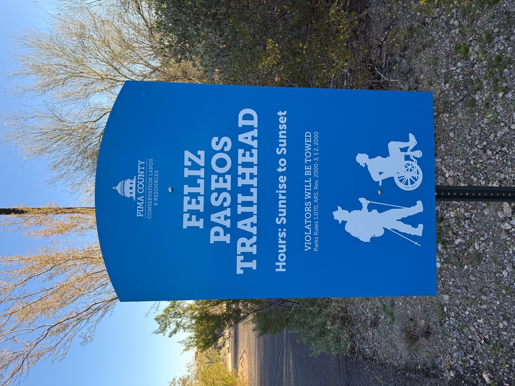 A sign for the Feliz Paseos trailhead is displayed at the park in Tucson, Ariz., on Feb. 4, 2026. (Anita Snow via AP)