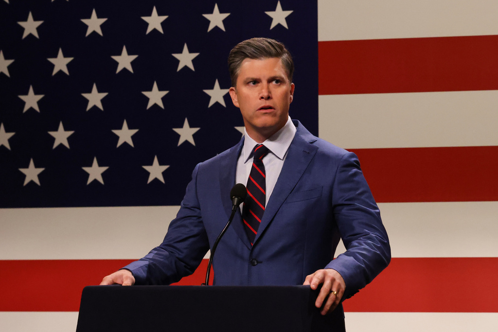 This image released by NBC shows Colin Jost on "Saturday Night Live" in New York on Saturday, Oct. 4, 2025. (Will Heath/NBC via AP)