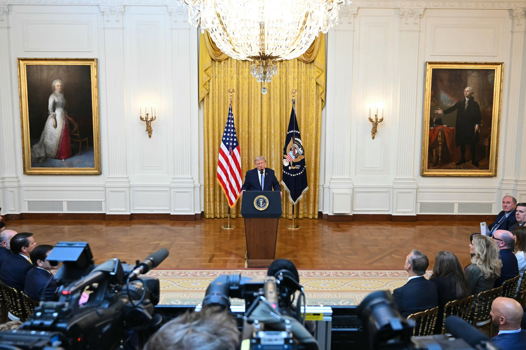 President Donald Trump speaks in the East Room of the White House, Thursday, July 16, 2026, in Washington. (Saul Loeb/Pool via AP)