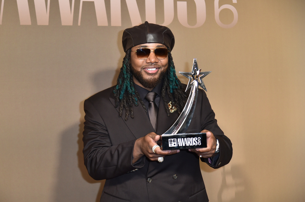 Leon Thomas, winner of the award for best male R&B/pop artist, poses in the press room during the BET Awards on Sunday, June 28, 2026, at the Peacock Theater in Los Angeles. (Photo by Richard Shotwell/Invision/AP)