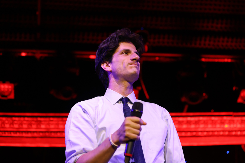 Democratic congressional candidate Jack Schlossberg speaks during an election night watch party Tuesday, June 23, 2026, in New York. (AP Photo/Heather Khalifa)