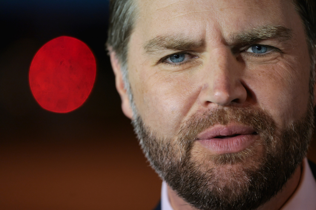 Vice President JD Vance speaks to reporters before boarding Air Force Two to return to Washington, at Budapest Ferenc Liszt International Airport in Budapest, Hungary, Wednesday, April 8, 2026. (Jonathan Ernst/Pool via AP)