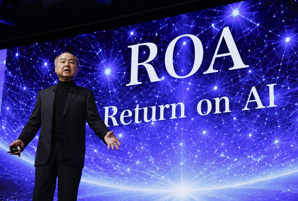 Masayoshi Son, chairman and CEO of SoftBank Group, speaks during a business event in Tokyo, Tuesday, July 14, 2026. (Miyuki Saito/Kyodo News via AP)
