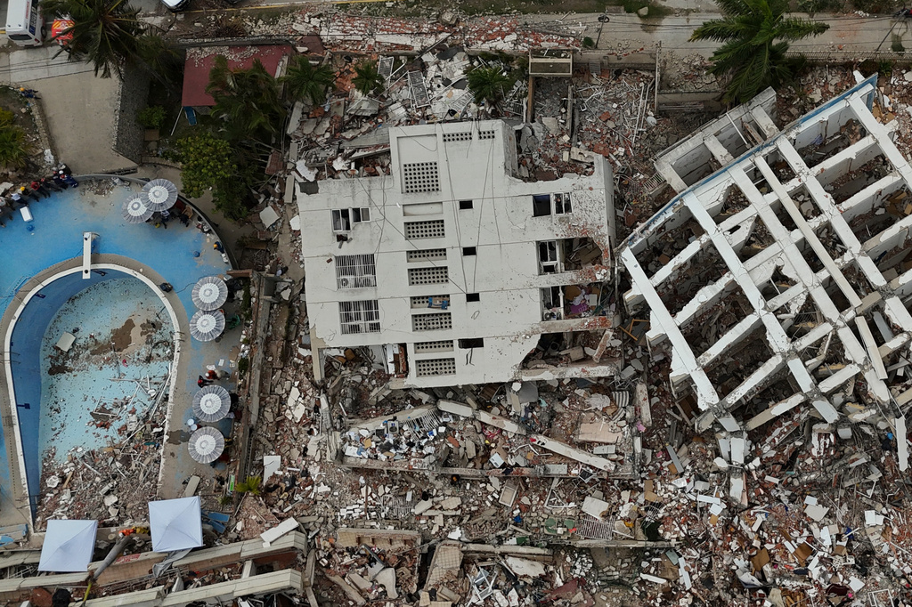 Buildings that collapsed in the earthquakes are seen in La Guaira, Venezuela, Thursday, July 2, 2026. (AP Photo/Matias Delacroix)