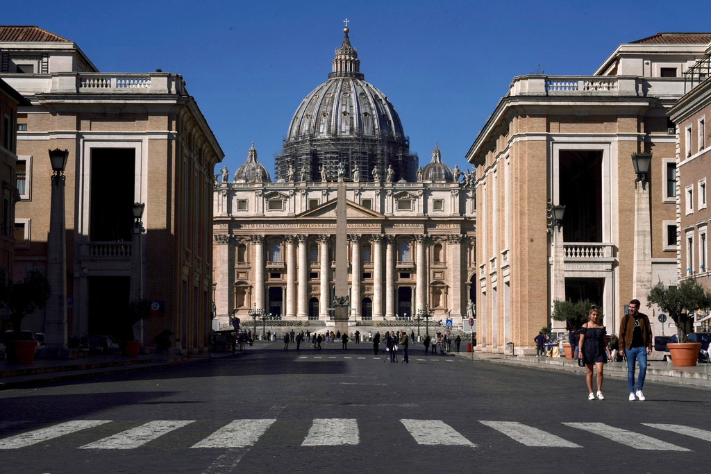 FILE - A view of St. Peter's Basilica at the Vatican, March 11, 2020. (AP Photo/Andrew Medichini, File)