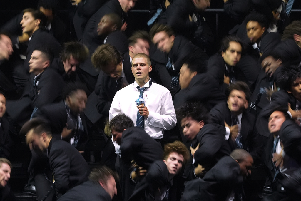 Yung Lean performs "Storm II" during the MTV Video Music Awards on Sunday, Sept. 27, 2026, at the Peacock Theater in Los Angeles. (AP Photo/Chris Pizzello)