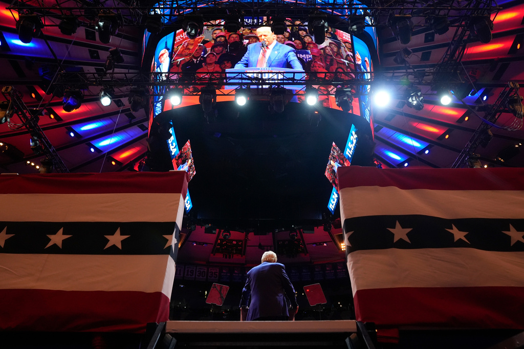 FILE - Republican presidential nominee former President Donald Trump speaks at a campaign rally at Madison Square Garden, Oct. 27, 2024, in New York. (AP Photo/Alex Brandon, File)