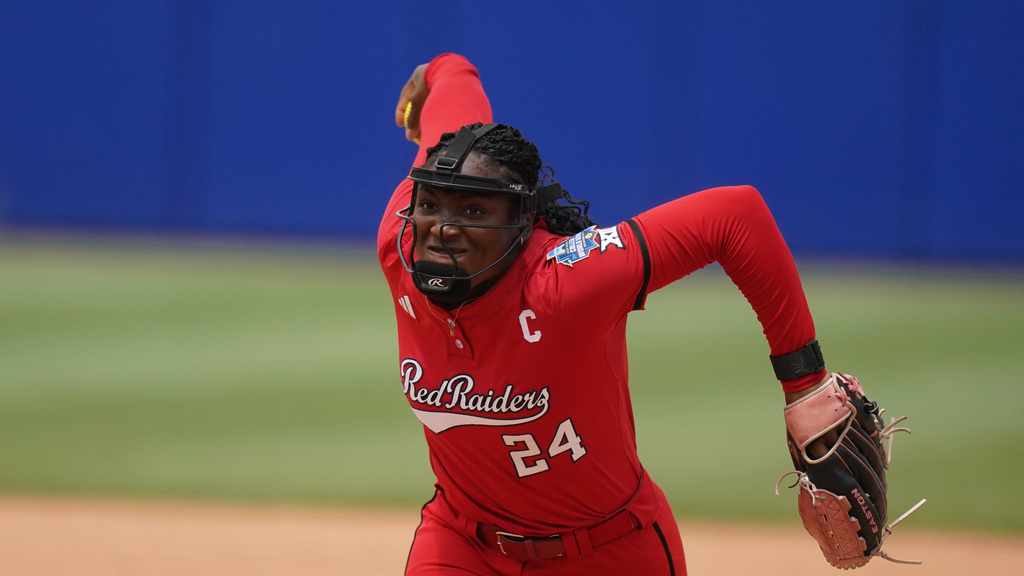 FILE - Texas Tech' Nijaree Canady winds up during a softball game at the NCAA Women's College World Series game, Saturday, May 30, 2026 in Oklahoma City. (AP Photo/Vera Nieuwenhuis, File)