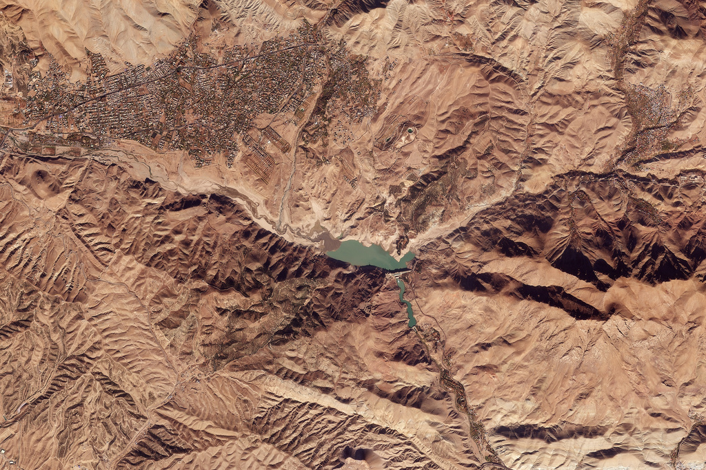 This satellite picture from Planet Labs PBC shows Latyan Dam outside of Tehran, Iran, Nov. 19, 2025. (Planet Labs PBC via AP)