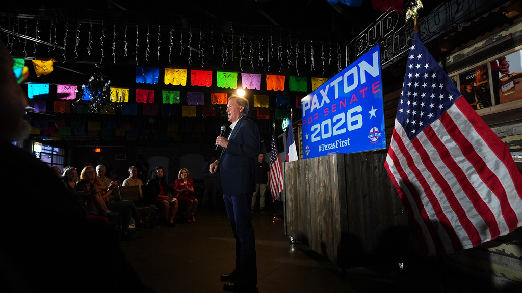 Texas Attorney General Ken Paxton, a Republican candidate for the U.S. Senate, speaks to supporters at a campaign event in McKinney, Texas, Tuesday, May 19, 2026. (AP Photo/LM Otero)