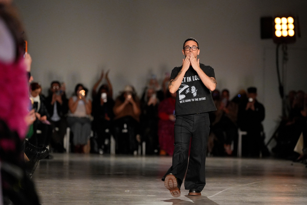 Designer Christian Siriano walks the runway at the end of his Fall/Winter 2026 fashion show as part of New York Fashion Week on Thursday, Feb. 12, 2026, in New York. (Photo by Charles Sykes/Invision/AP)