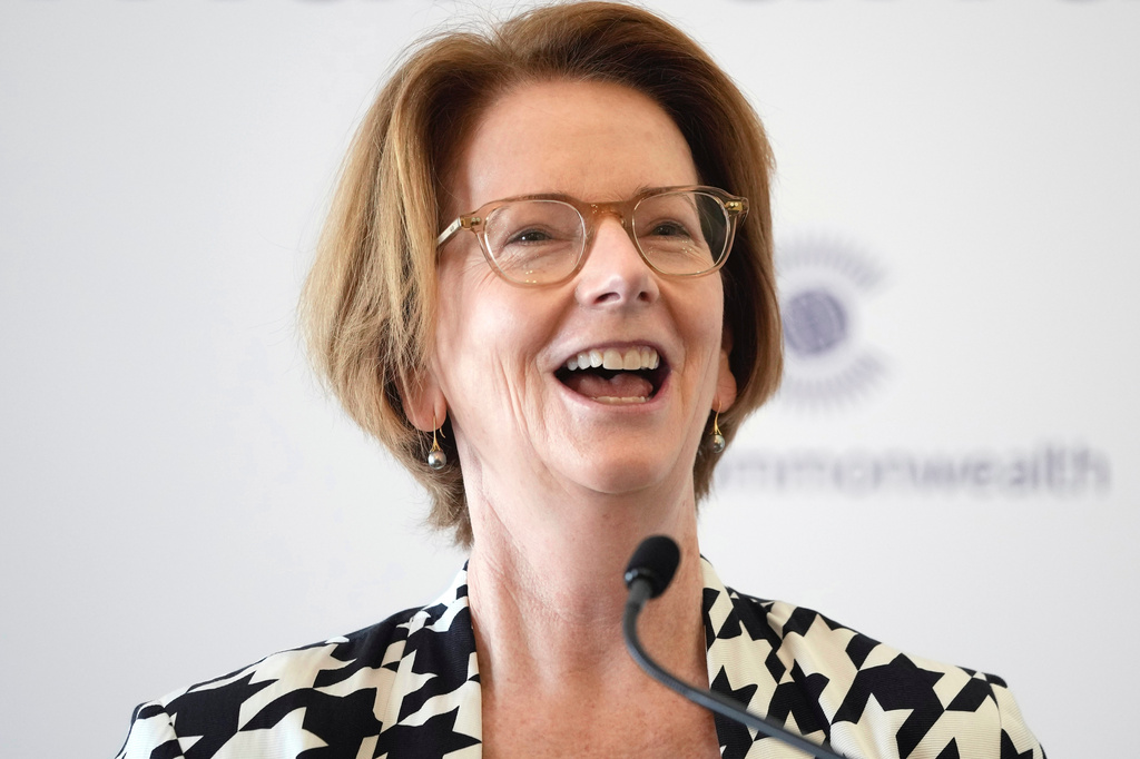 FILE - Julia Gillard, former Prime Minister of Australia, speaks during a forum on climate change and health at the headquarters of Commonwealth Secretariat in London, Thursday, May 9, 2024. (AP Photo/Kin Cheung, File)