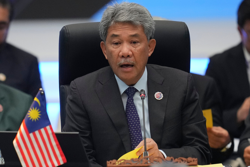 FILE -Malaysia's Foreign Minister Mohamad Hasan delivers a speech during the ASEAN foreign ministers' meeting in Kuala Lumpur, Malaysia, Oct. 25, 2025. (AP Photo/Rafiq Maqbool, File)