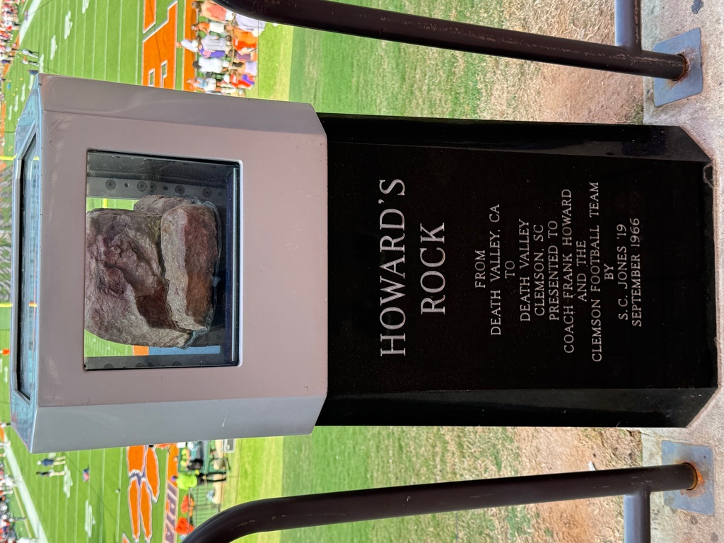 Howard's Rock, which Clemson football players traditionally touch before making their way down to the field prior to kickoff, is shown Sept. 21, 2025, in Clemson, S.C. (AP Photo/Steve Reed)