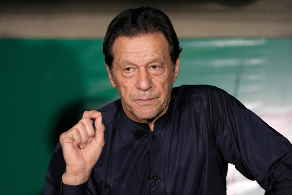 FILE - Pakistan's former Prime Minister Imran Khan gives a press conference at his home, in Lahore, Pakistan, on May 18, 2023. (AP Photo/K.M. Chaudary, File)