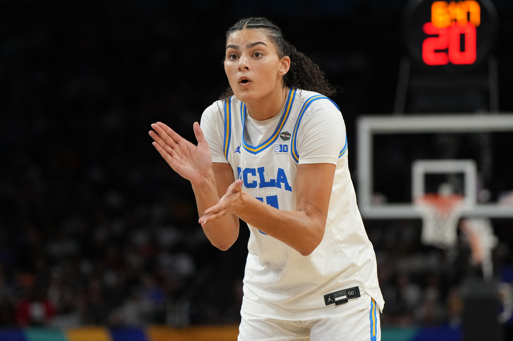 FILE - UCLA center Lauren Betts (51) during the second half of the women's National Championship Final Four NCAA college basketball tournament game against South Carolina, Sunday, April 5, 2026, in Phoenix. (AP Photo/Rick Scuteri, File)