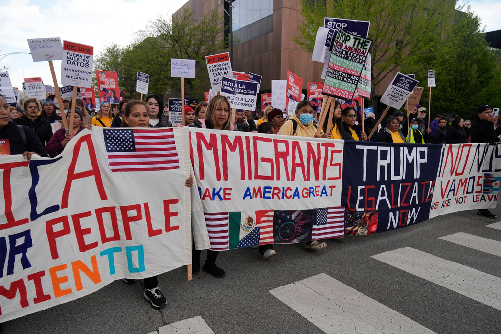 FILE - Thousands of people march in a May Day rally and protest May 1, 2025, in Chicago. (AP Photo/Erin Hooley, File)