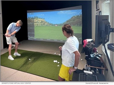 IMAGE CAPTION: Jenner's Pond resident Newt Brosius celebrates the opening of its new Virtual Golf Center, where residents can tee off on more than 80 courses from around the country and enjoy golf year-round. The new center was made possible with support from Brosius and the Simpson Foundation. | Jenner's Pond, a Simpson senior living community, announced the opening of a new virtual golf center created through a resident-led effort and support from the Simpson Foundation. What began as one resident's idea soon became a community project, the Jenner's Pond Virtual Golf Center.