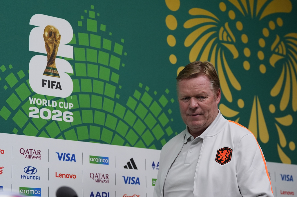 FILE - Netherlands head coach Ronald Koeman arrives for a press conference ahead of the World Cup round of 32 soccer match against Morocco in Guadalupe, near Monterrey, Mexico, Sunday, June 28, 2026. (AP Photo/Moises Castillo, File)