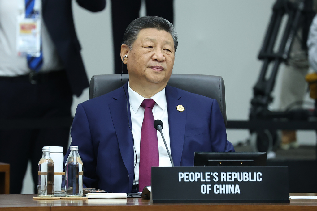 Chinese President Xi Jinping attends at the Asia-Pacific Economic Cooperation (APEC) Economic Leaders' Meeting in Gyeongju, South Korea, Friday, Oct. 31, 2025. (Yonhap via AP)