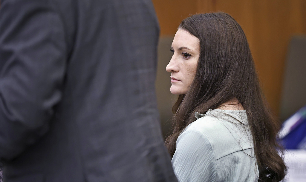 Lindsay Clancy watches the jury enter the room during her murder trial at Plymouth Superior Court in Plymouth, Mass., Monday, Aug. 17 2026. (Greg Der/The Patriot Ledger via AP, Pool)