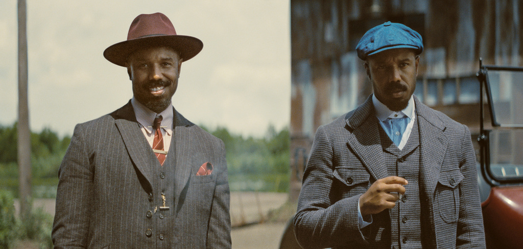 This image released by Warner Bros Pictures shows Michael B. Jordan portraying two characters in a scene from "Sinners." (Warner Bros. Pictures via AP)