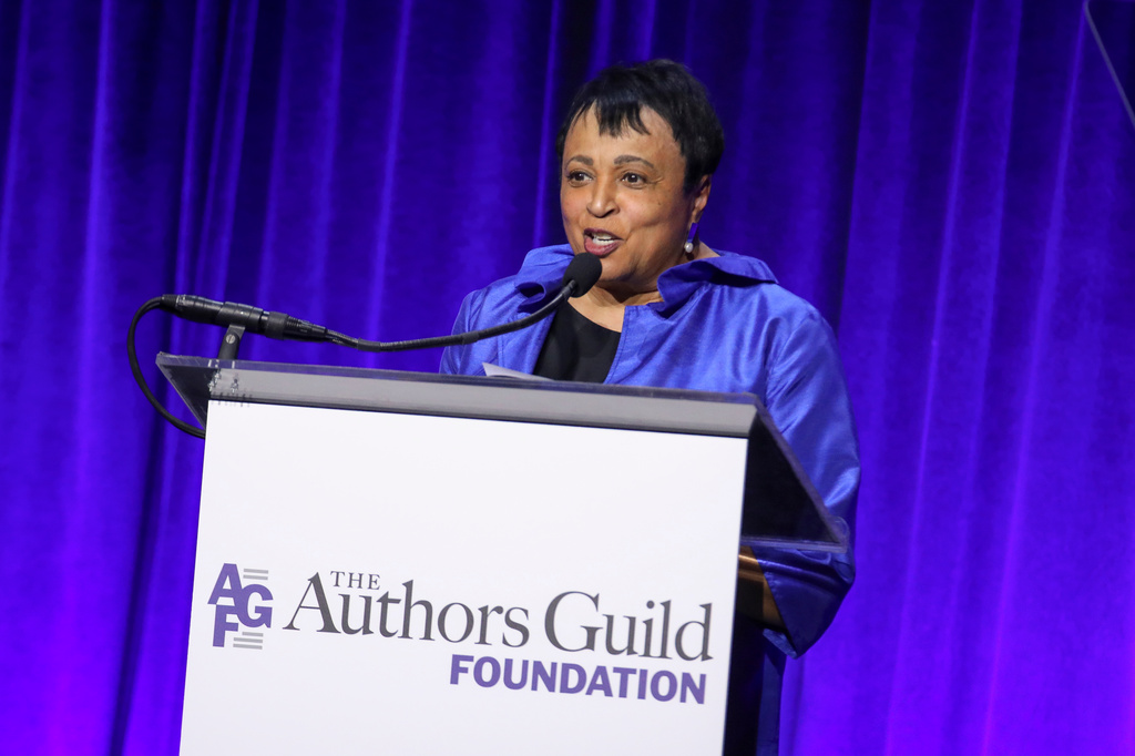 Dr. Carla Hayden speaks at the Authors Guild Foundation Gala at Cipriani Wall Street on Monday, April 20, 2026, in New York. (Photo by Andy Kropa/Invision/AP)