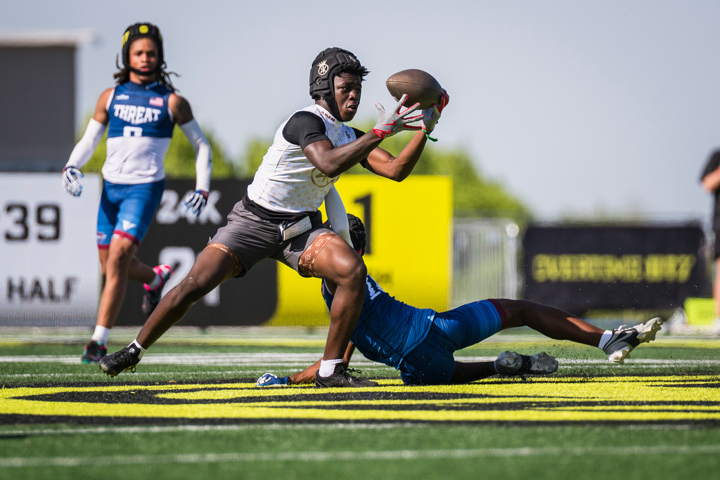 FILE - 24K's Jamier Brown runs during OT7 Week 5, April 13, 2025, in Dallas. (AP Photo/Jessica Tobias, File)
