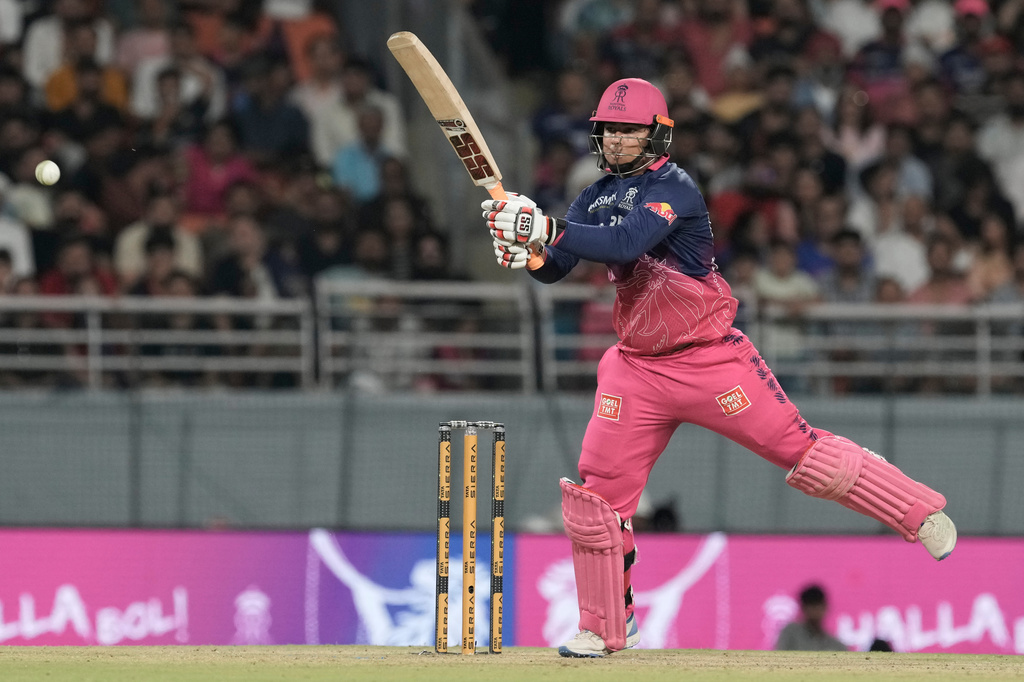 Rajasthan Royals' Vaibhav Sooryavanshi plays a shot during the Indian Premier League cricket match between Gujarat Titans and Rajasthan Royals in New Chandigarh, India, Friday, May 29, 2026. (AP Photo/Ashwini Bhatia)