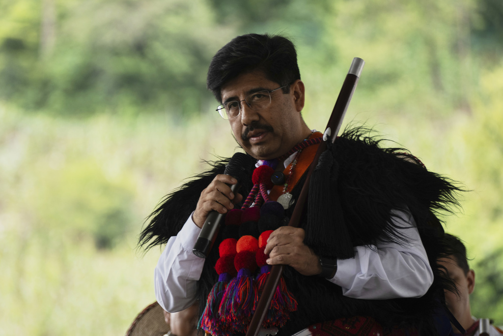 FILE - Hugo Aguilar, president of Mexico's first elected Supreme Court, speaks during a ceremony in Tenejapa, Mexico, July 30, 2025. (AP Photo/Isabel Mateos, File)