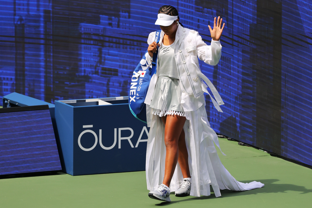 Naomi Osaka, of Japan, arrives ahead of a match against Katerina Siniakova, of the Czech Republic, during the second round of the U.S. Open tennis championships Thursday, Sept. 3, 2026, in New York. (AP Photo/Andres Kudacki)