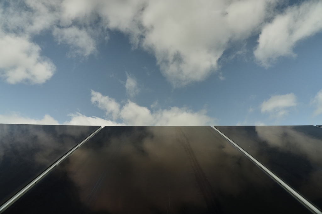 FILE - Solar panels operate April 28, 2026, at a farm in Christiana, Tenn. (AP Photo/Joshua A. Bickel, File)